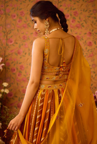 Gold Yellow Mustard Lehenga Set by Shyam Narayan Prasad available on Indiaspopup.com