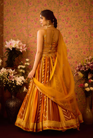 Gold Yellow Mustard Lehenga Set by Shyam Narayan Prasad available on Indiaspopup.com