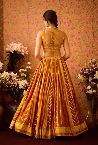 Gold Yellow Mustard Lehenga Set by Shyam Narayan Prasad available on Indiaspopup.com