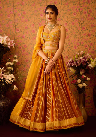 Gold Yellow Mustard Lehenga Set by Shyam Narayan Prasad available on Indiaspopup.com