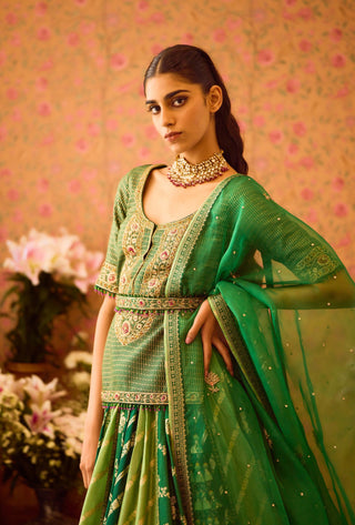 Jasper Green Embroidered Lehenga Set by Shyam Narayan Prasad available on Indiaspopup.com