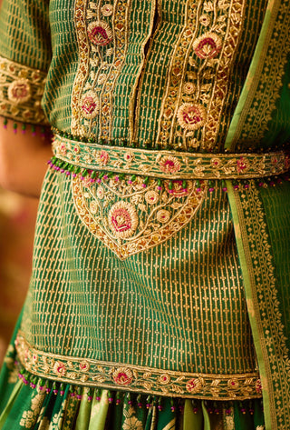 Jasper Green Embroidered Lehenga Set by Shyam Narayan Prasad available on Indiaspopup.com