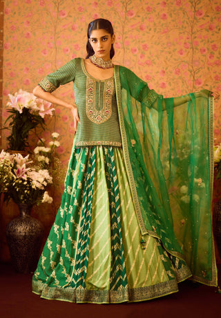 Jasper Green Embroidered Lehenga Set by Shyam Narayan Prasad available on Indiaspopup.com