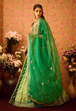 Jasper Green Embroidered Lehenga Set by Shyam Narayan Prasad available on Indiaspopup.com