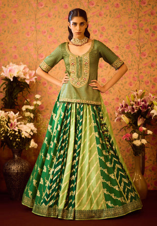 Jasper Green Embroidered Lehenga Set by Shyam Narayan Prasad available on Indiaspopup.com