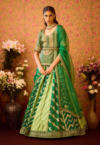 Jasper Green Embroidered Lehenga Set by Shyam Narayan Prasad available on Indiaspopup.com