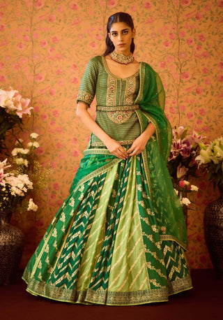 Jasper Green Embroidered Lehenga Set by Shyam Narayan Prasad available on Indiaspopup.com