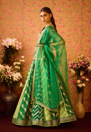 Jasper Green Embroidered Lehenga Set by Shyam Narayan Prasad available on Indiaspopup.com