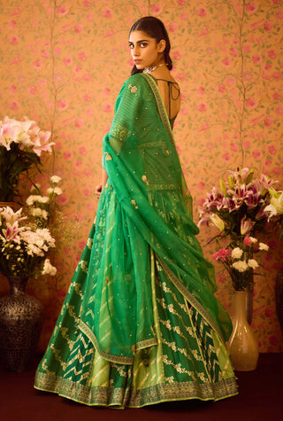 Jasper Green Embroidered Lehenga Set by Shyam Narayan Prasad available on Indiaspopup.com