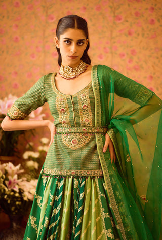 Jasper Green Embroidered Lehenga Set by Shyam Narayan Prasad available on Indiaspopup.com