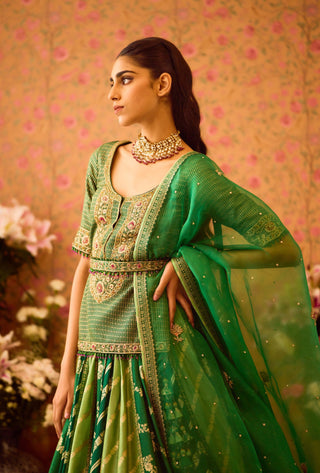 Jasper Green Embroidered Lehenga Set by Shyam Narayan Prasad available on Indiaspopup.com