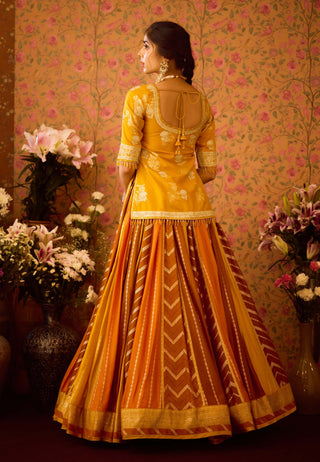 Yam Golden Yellow Mustard Lehenga Set by Shyam Narayan Prasad available on Indiaspopup.com