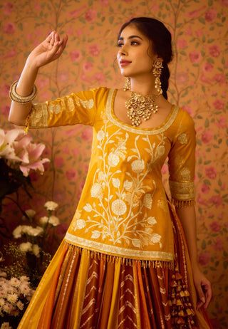 Yam Golden Yellow Mustard Lehenga Set by Shyam Narayan Prasad available on Indiaspopup.com