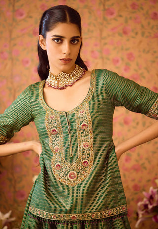 Smoke Green Kurta Lehenga Set by Shyam Narayan Prasad available on Indiaspopup.com