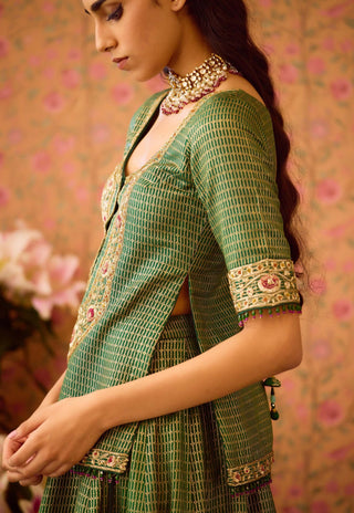 Smoke Green Kurta Lehenga Set by Shyam Narayan Prasad available on Indiaspopup.com