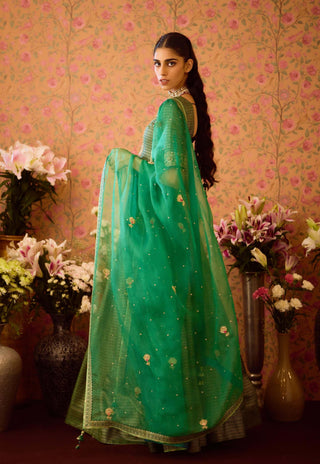 Smoke Green Kurta Lehenga Set by Shyam Narayan Prasad available on Indiaspopup.com