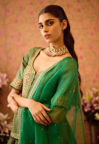 Smoke Green Kurta Lehenga Set by Shyam Narayan Prasad available on Indiaspopup.com