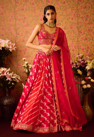 Scarlet Red Maroon Lehenga Set by Shyam Narayan Prasad available on Indiaspopup.com