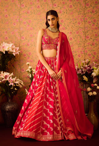 Scarlet Red Maroon Lehenga Set by Shyam Narayan Prasad available on Indiaspopup.com