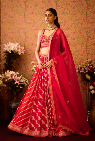 Scarlet Red Maroon Lehenga Set by Shyam Narayan Prasad available on Indiaspopup.com