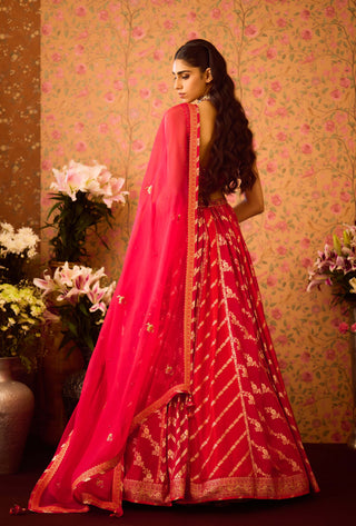 Scarlet Red Maroon Lehenga Set by Shyam Narayan Prasad available on Indiaspopup.com