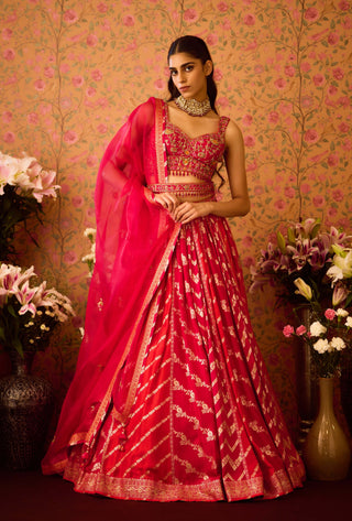 Scarlet Red Maroon Lehenga Set by Shyam Narayan Prasad available on Indiaspopup.com