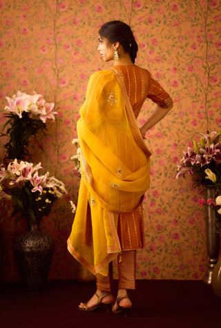 Gold Yellow Mustard Kurta Set by Shyam Narayan Prasad available on Indiaspopup.com