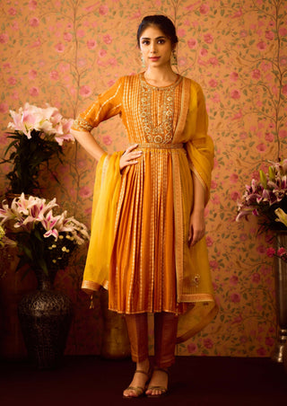 Gold Yellow Mustard Kurta Set by Shyam Narayan Prasad available on Indiaspopup.com