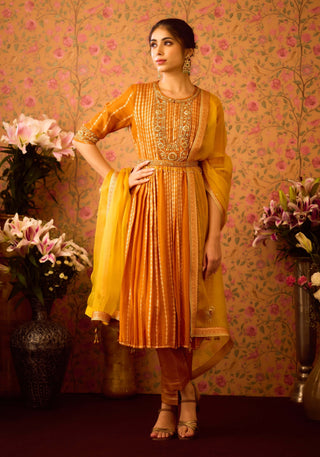 Gold Yellow Mustard Kurta Set by Shyam Narayan Prasad available on Indiaspopup.com