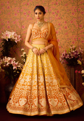 Spectra Yellow Orange Lehenga Set by Shyam Narayan Prasad available on Indiaspopup.com