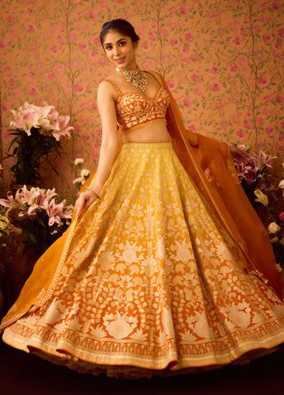 Spectra Yellow Orange Lehenga Set by Shyam Narayan Prasad available on Indiaspopup.com