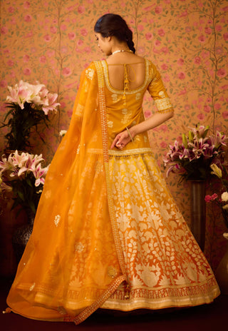 Yellow Orange Choli And Lehenga Set by Shyam Narayan Prasad available on Indiaspopup.com