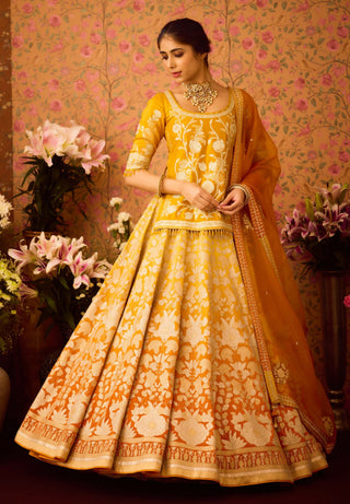 Yellow Orange Choli And Lehenga Set by Shyam Narayan Prasad available on Indiaspopup.com