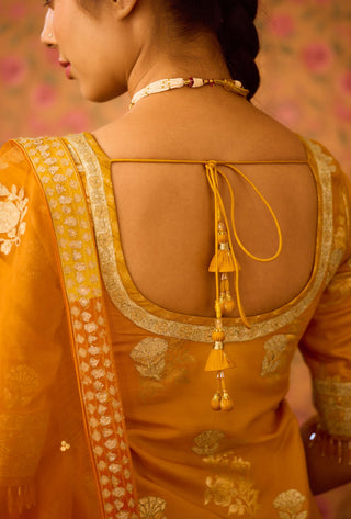 Yellow Orange Choli And Lehenga Set by Shyam Narayan Prasad available on Indiaspopup.com