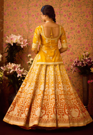 Yellow Orange Choli And Lehenga Set by Shyam Narayan Prasad available on Indiaspopup.com