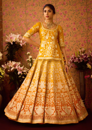 Yellow Orange Choli And Lehenga Set by Shyam Narayan Prasad available on Indiaspopup.com