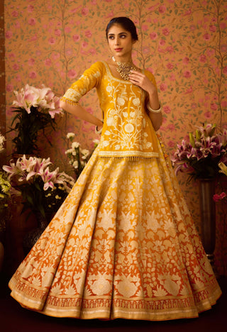 Yellow Orange Choli And Lehenga Set by Shyam Narayan Prasad available on Indiaspopup.com