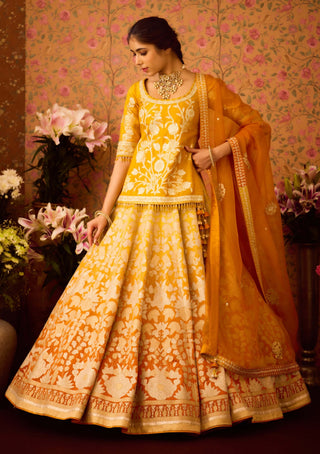 Yellow Orange Choli And Lehenga Set by Shyam Narayan Prasad available on Indiaspopup.com