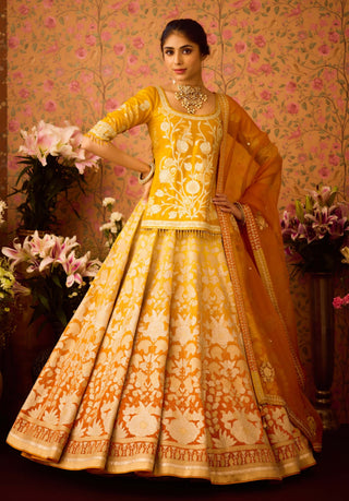 Yellow Orange Choli And Lehenga Set by Shyam Narayan Prasad available on Indiaspopup.com