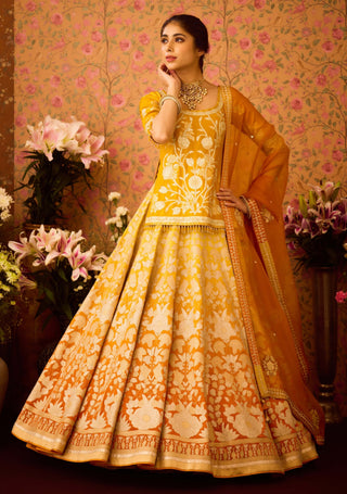 Yellow Orange Choli And Lehenga Set by Shyam Narayan Prasad available on Indiaspopup.com