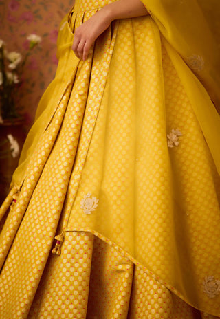 Maize Yellow Lehenga Set by Shyam Narayan Prasad available on Indiaspopup.com