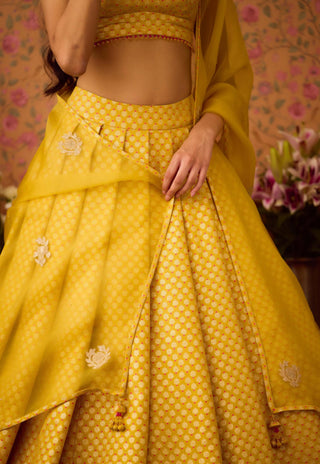 Maize Yellow Lehenga Set by Shyam Narayan Prasad available on Indiaspopup.com