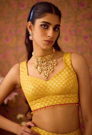 Maize Yellow Lehenga Set by Shyam Narayan Prasad available on Indiaspopup.com