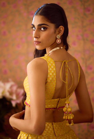 Maize Yellow Lehenga Set by Shyam Narayan Prasad available on Indiaspopup.com