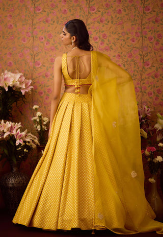 Maize Yellow Lehenga Set by Shyam Narayan Prasad available on Indiaspopup.com