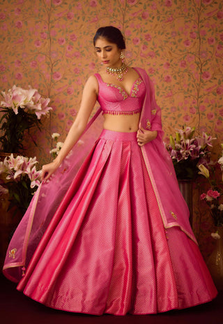 Rose Pink Lehenga Set by Shyam Narayan Prasad available on Indiaspopup.com