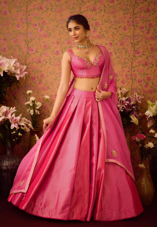 Rose Pink Lehenga Set by Shyam Narayan Prasad available on Indiaspopup.com