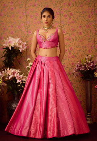 Rose Pink Lehenga Set by Shyam Narayan Prasad available on Indiaspopup.com