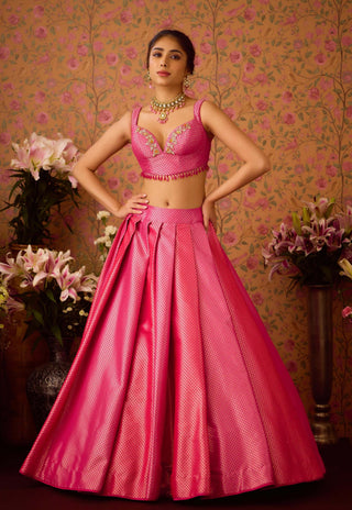 Rose Pink Lehenga Set by Shyam Narayan Prasad available on Indiaspopup.com