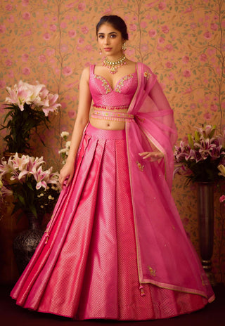 Rose Pink Lehenga Set by Shyam Narayan Prasad available on Indiaspopup.com